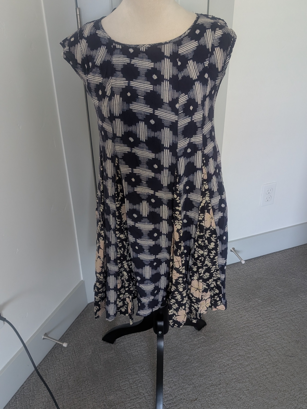 Maeve Navy and Cream Mixed Floral Midi Dress